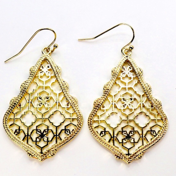 Gold Filigree Drop Earrings - Picture 1 of 2